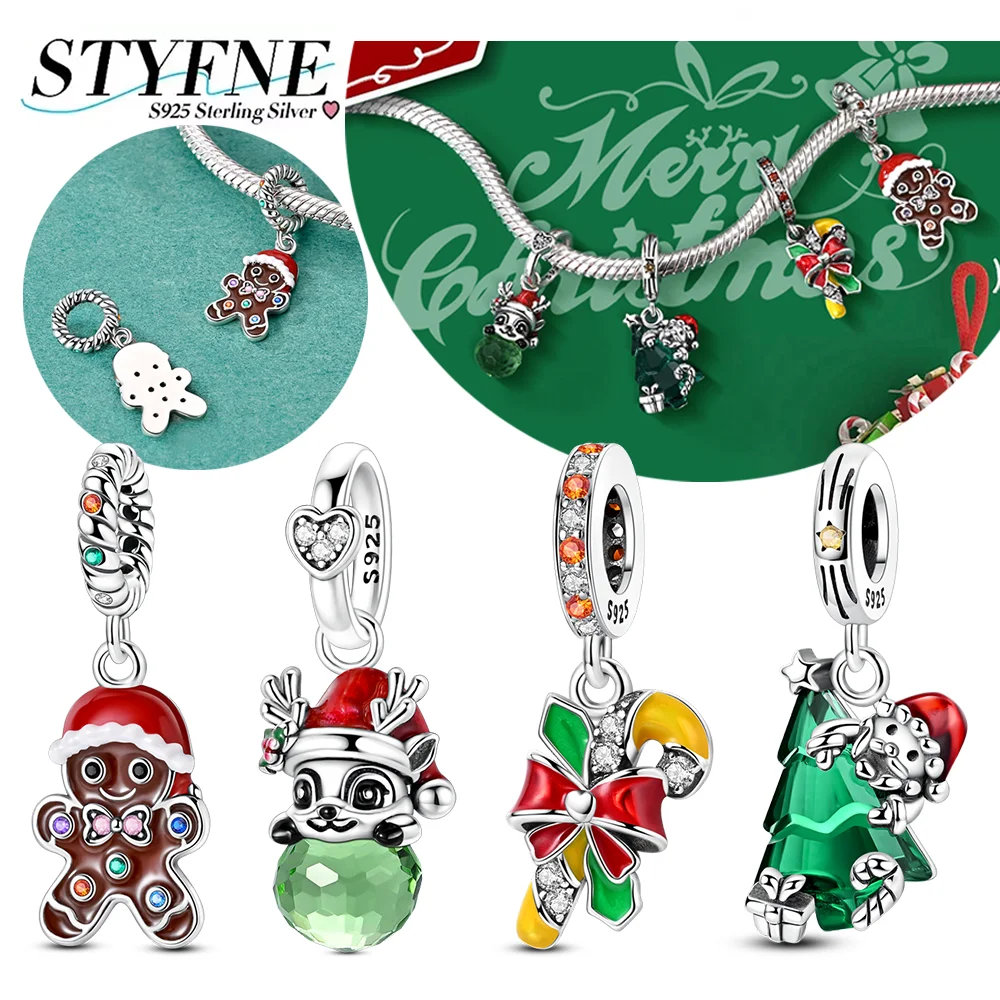 

Подвески из стерлингового серебра 925 пробы, пряничный человечек, Лось, Рождественская елка, конфеты, бусины, подвеска, подходит для женщин, оригинальный браслет, сделай сам, Рождественский подарок