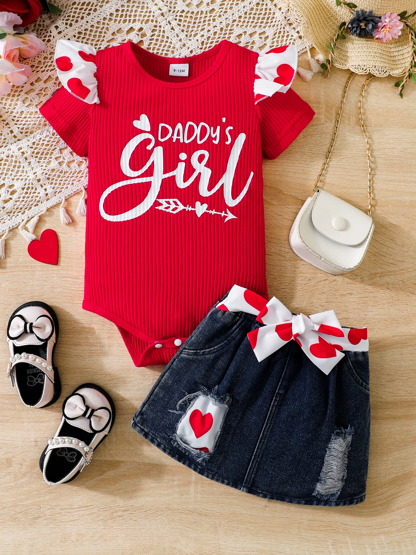 

Baby Girl Casual Summer Short Sleeve Triangle Romper + Skirt Two-Piece Set Infant Clothing Outfit