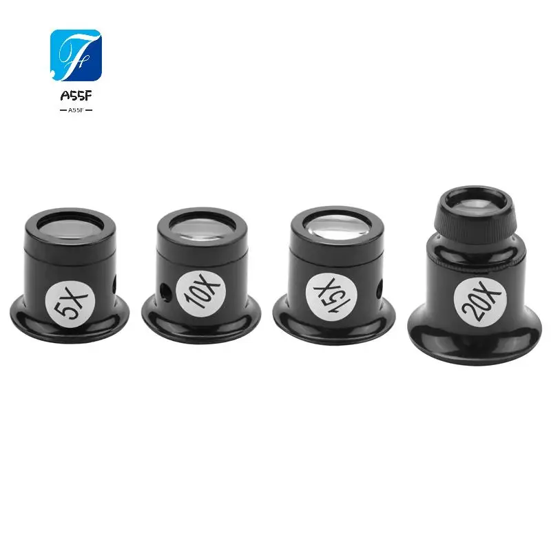 

A55F-4PCS Loupe Eyeglass Magnifiers Set 5X 10X 15X 20X Watch Repair Loupe Magnifier Set Magnifying Glass For Watch Jewellery