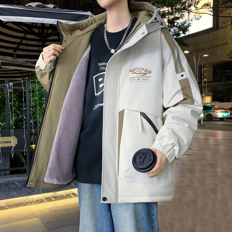 Fashion Casual Hooded Plush Jackets Outwear Windproof Warm Fleece Liner Coats 2025 Autumn Winter Youth Thicken Parkas Clothing