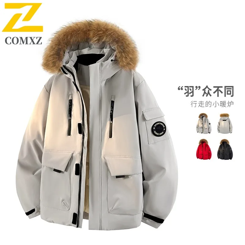 

COMXZ Handsome Cotton Padded Jacket Warm Lightweight Multi Pocket Ski Padding Coat Work Streetwear Minimalist Men Winter Jacket