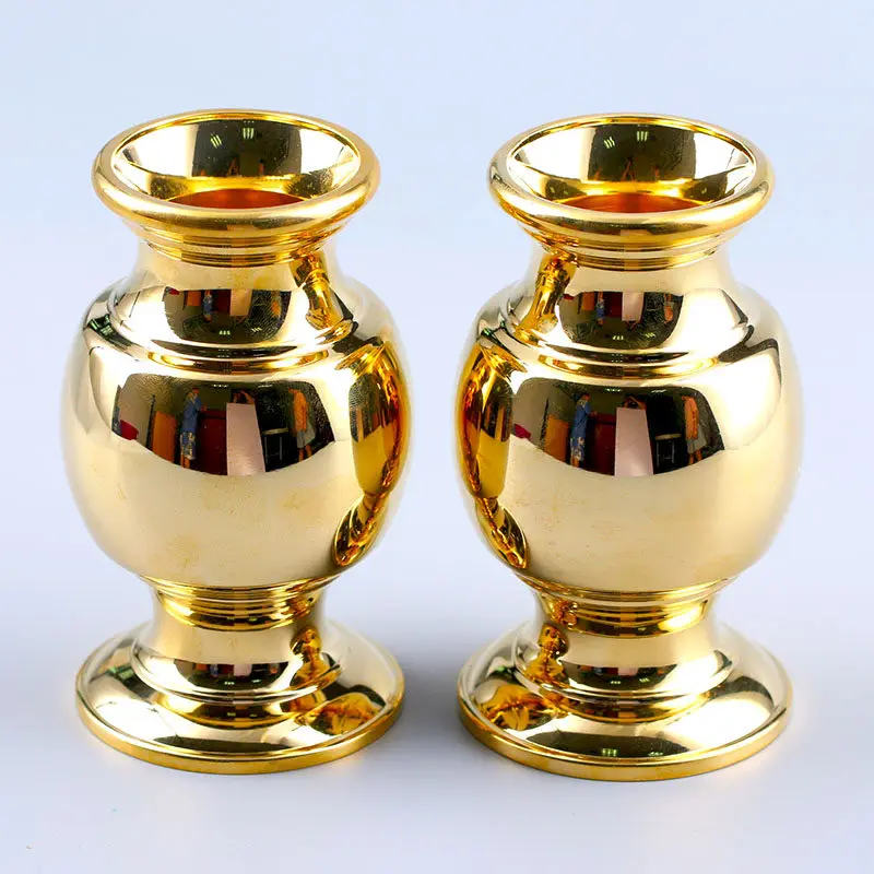 Brass Buddhist Altar Supplies Five Prong Vajra Incense Offering Cups and Vase, Decorative Object for Shrine Spaces