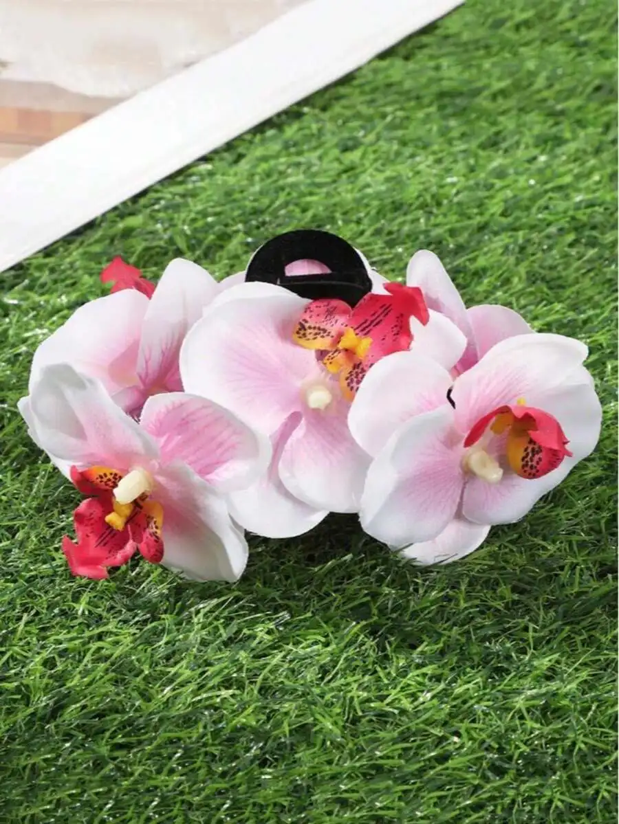 

Orchid Flower Hair Claw Clip For Women, Elegant Floral Hair Accessory Summer Beach Vacation Style