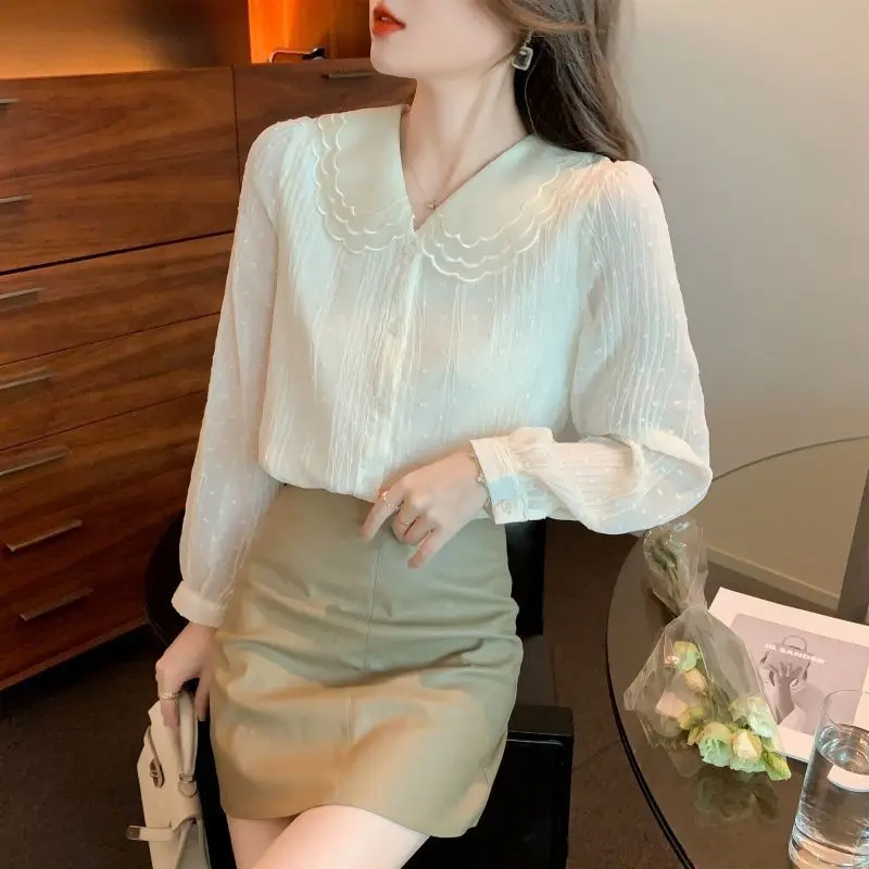 Women Korean Casual Sweet Chic Button Shirts Spring Autumn Trendy Solid Long Sleeve Fairy Blouse Elegant Loose Tops Blusas Mujer