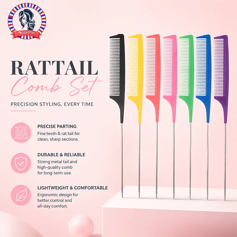 1 PCS Candy Color Anti Static Rat Tail Comb, Steel Pin Pointed Tail Fine Tooth Sectioning Comb, Professional Styling Hair Tools