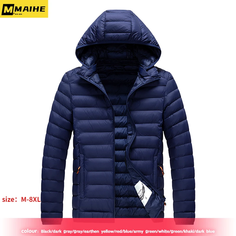 

8XL Men New Autumn Winter Warm Waterproof Parkas Jacket Coat Mens Hooded Casual Outwear Detachable Hat Outfits Parkas Coat Male