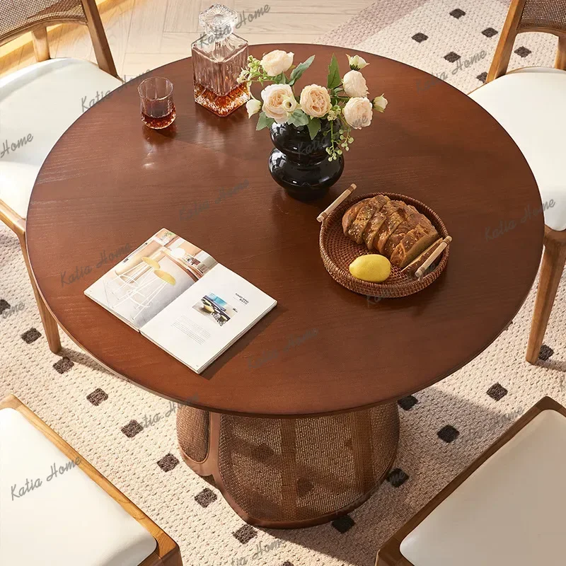 LD Vintage Round Dinning Table Antique Household Restaurant Dinning Table Cafe Luxury Dinning Room Furniture