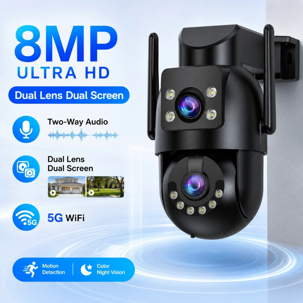 Caméra de surveillance extérieure Jooan 8MP PTZ WIFI, double objectif, vision nocturne couleur 5G Wifi, caméras de protection vidéo CCTV pour la maison