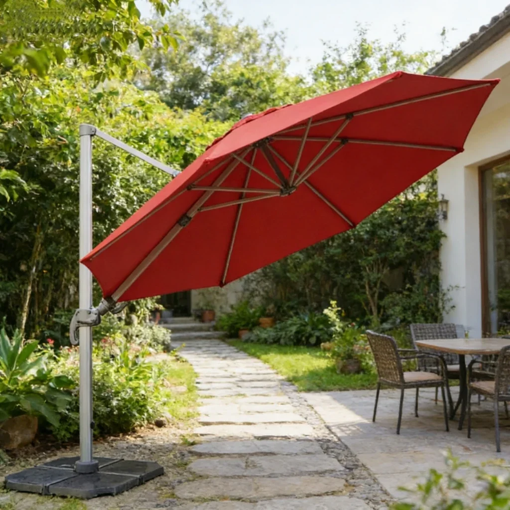 2026 Outdoor Furniture Garden Sunshade Patio Umbrella Heavy Duty Rotating Base Cantilever Roman Umbrellapromote sales