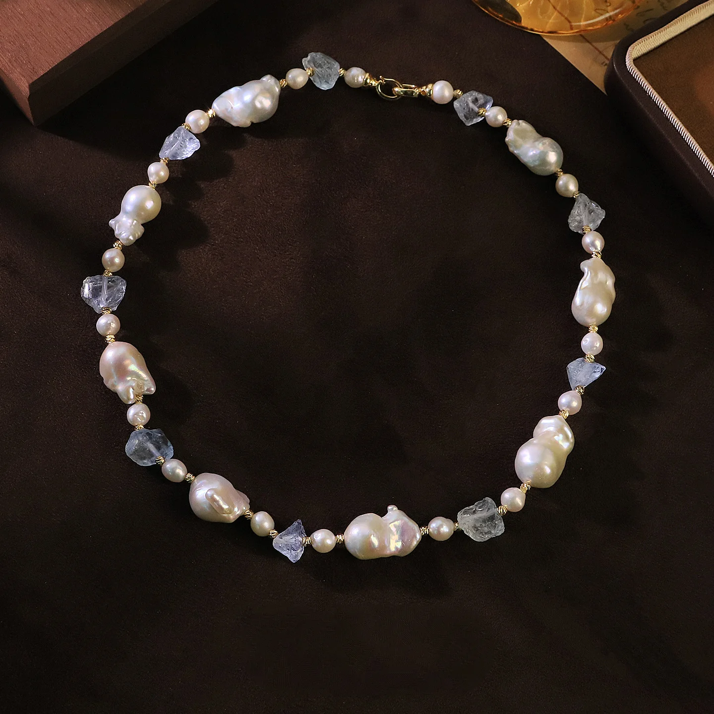 Elegant Irregular Baroque Pearl Aquamarine Clavicle Necklace For Female Original Design Luxury Neck Chain Choker Wedding Party