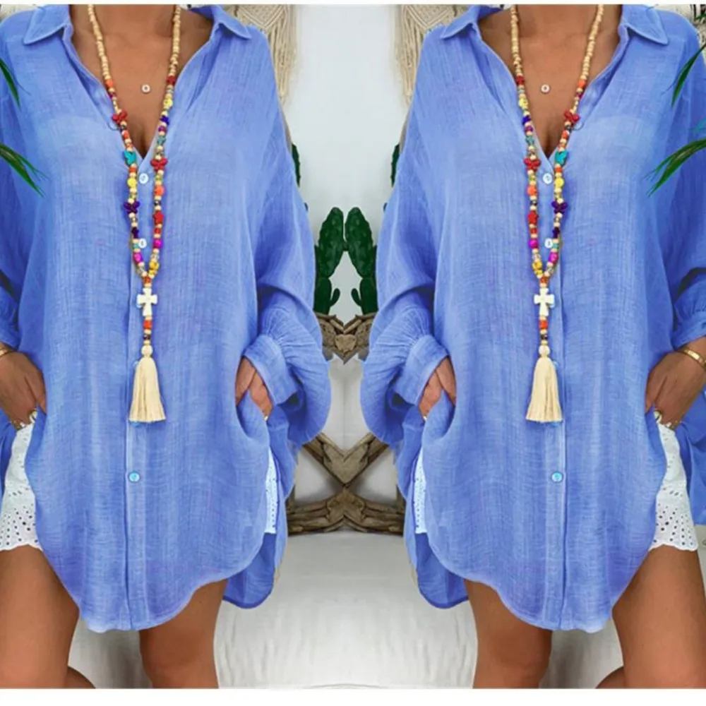 

Long Sleeve Plus Size Linen Shirt Women White Button Down Shirt Loose Casual Cotton Blouse Womens Tops and Blouses Shirts Blusas