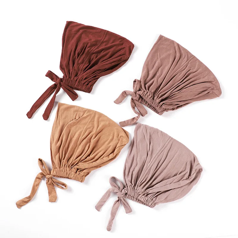 

New Bottom Cap Tie Rope Cover Muslim Solid Color Scarf Adjustable Modal Elastic Elastic Tie Turbans for Women
