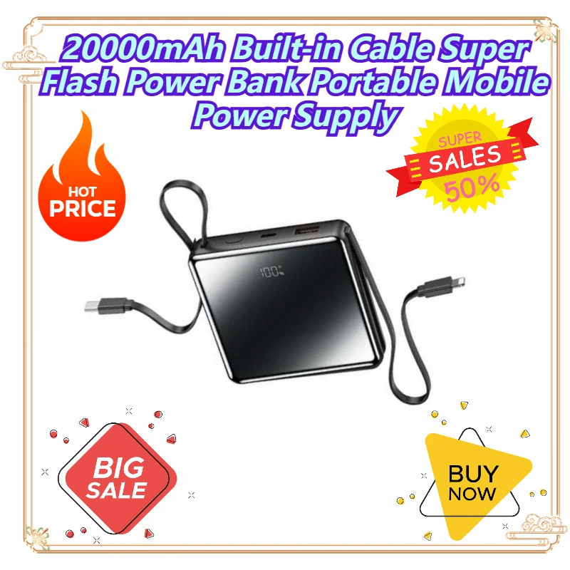 

20000mAh Built-in Cable Super Flash Power Bank Portable Mobile Power Supply