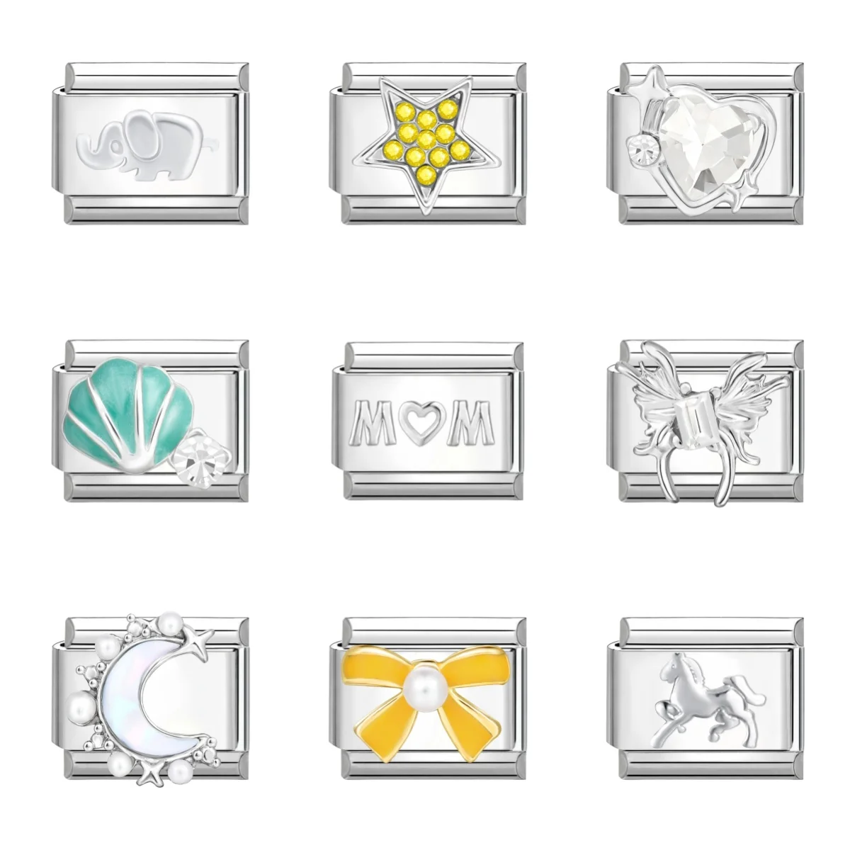 الزركون القلب القوس الكرز الصليب ستار القمر اللؤلؤ الصلب اللون الإيطالية سحر الروابط صالح 9 مللي متر الفولاذ المقاوم للصدأ سوار النساء DIY بها بنفسك صنع