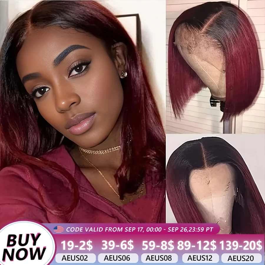 Ombre 1B/99J Burgundy Lace Front Bob Wigs Human Hair 13x4 HD Lace Frontal Wigs Glueless Short Straight Bob Wig Colored Bob Wigs