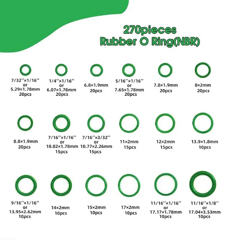 270/225/200Pcs 18Sizes Universal Car Air Conditioning O Rings Car Auto Repair Tools Rubber Air Conditioning Refrigerant Ring Set