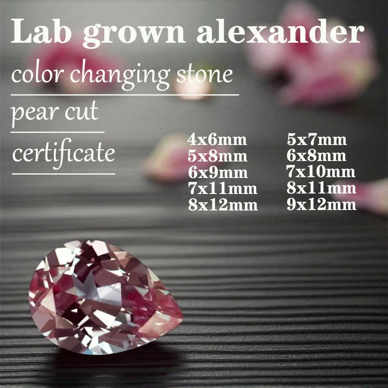 

Alexandrite Pear Shape VVS1 Lab Grown Gemstone Color Changing Stone DIY Jewelry Making Materials with Certificate Wholesale
