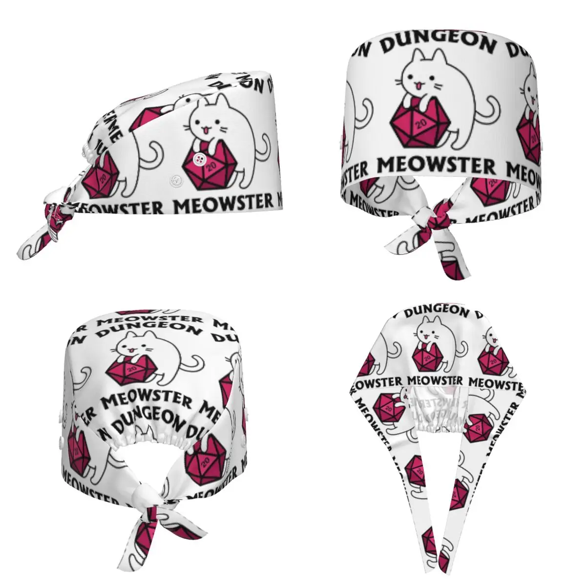 Dungeon Meowster DnD Dungeon Master Cat With D20 Scrub Hat Doctor Working Surgical Cap Men Women Adjustable Nursing Caps Dentist