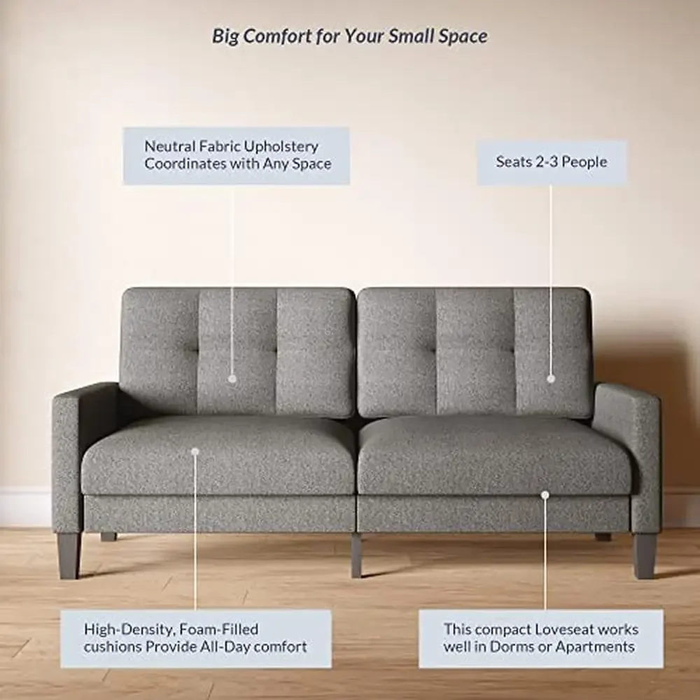 Contemporary Small Sofa Loveseat Modern Upholstered Couch Living Room or Office