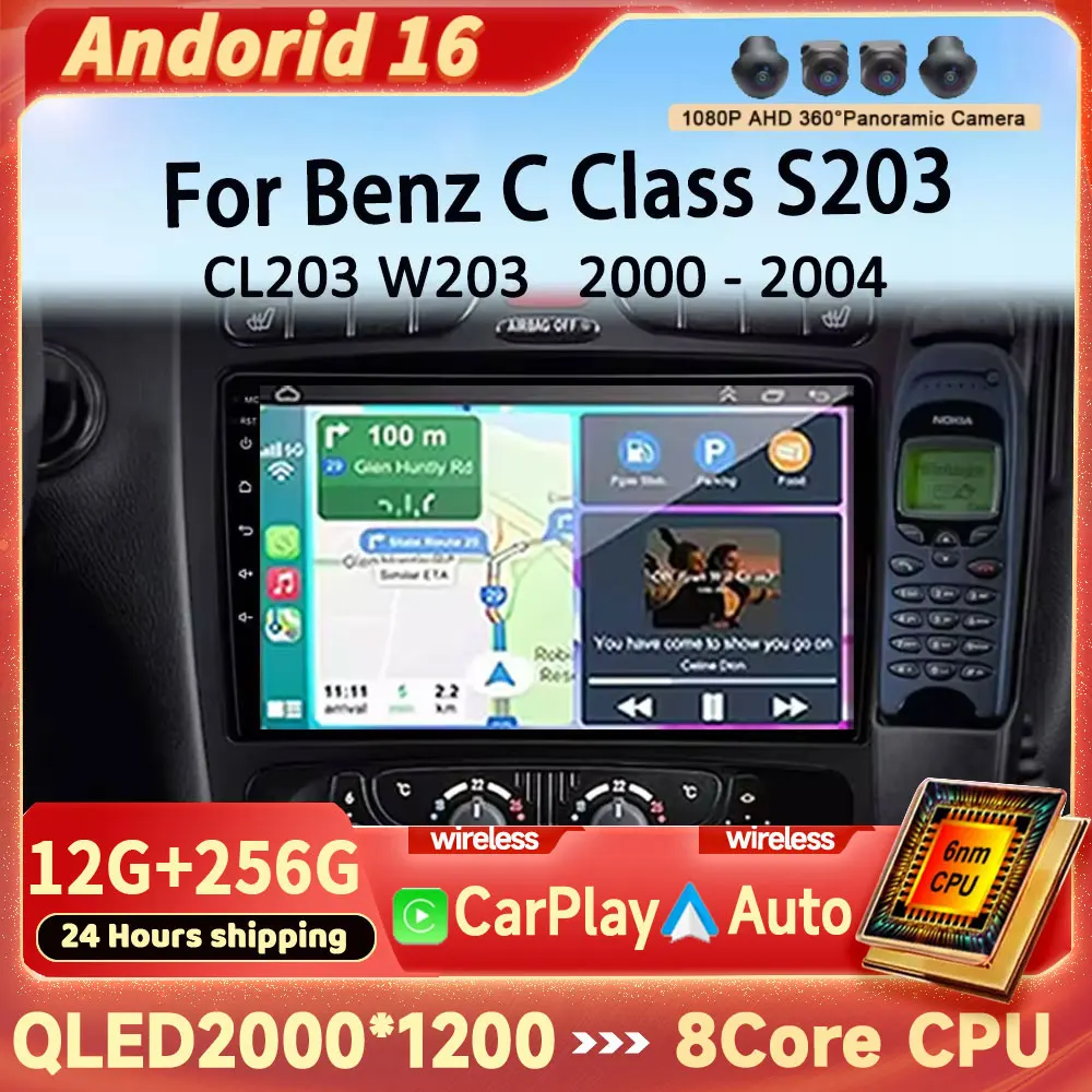 Auto For Mercedes Benz C Class S203 CL203 W203 2000 - 2004 Android 16 Carplay Car Radio Multimedia Video Player Navigation GPS