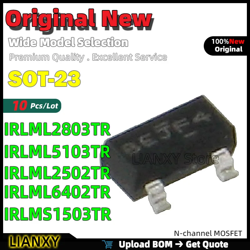 10pcs SOT-23 IRLML2803TR IRLML5103TR IRLML2502TR IRLML6402TR IRLMS1503TR N-channel MOSFET New Original