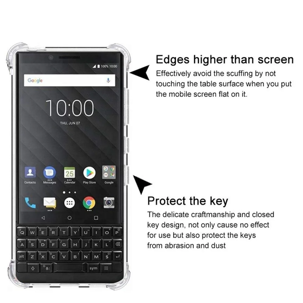 For Blackberry Keyone Key 2 Two BBF100 Case Clear TPU Silicone Shockproof Airbag Soft Back Cover Case for Blackberry Key one Two