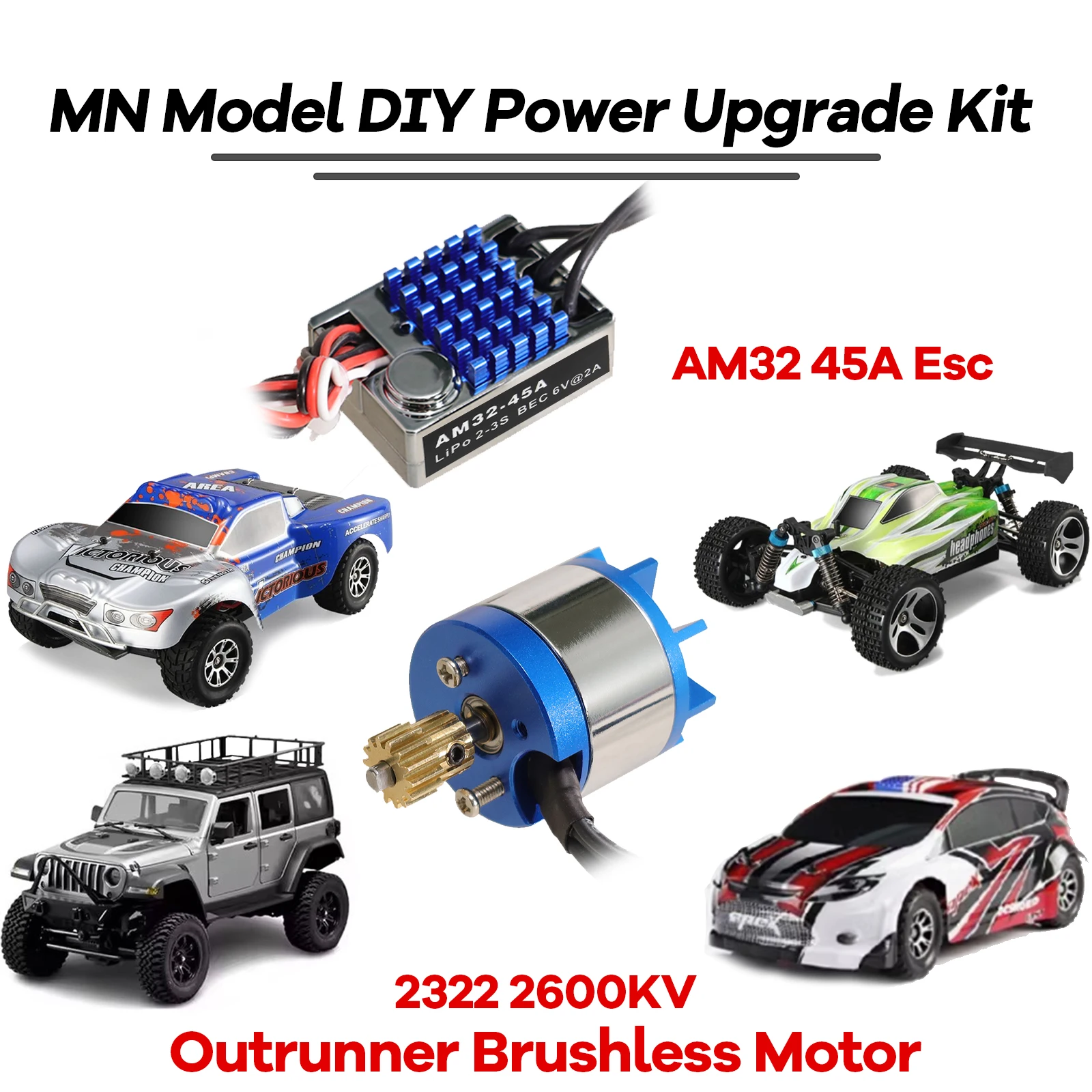 Upgrade Kit MN128 1/12 RC Crawler 2830 2400KV Outrunner Brushless Motor with AM32 45A ESC for Cars Model Toy Power Kit