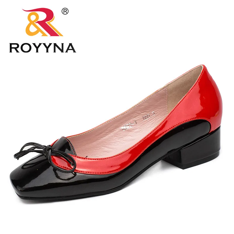 ROYYNA New Arrival Fashion Style kobiety pompy Butterfly-Knot damskie buty wizytowe kwadratowe Toe damskie buty biurowe płytkie buty damskie