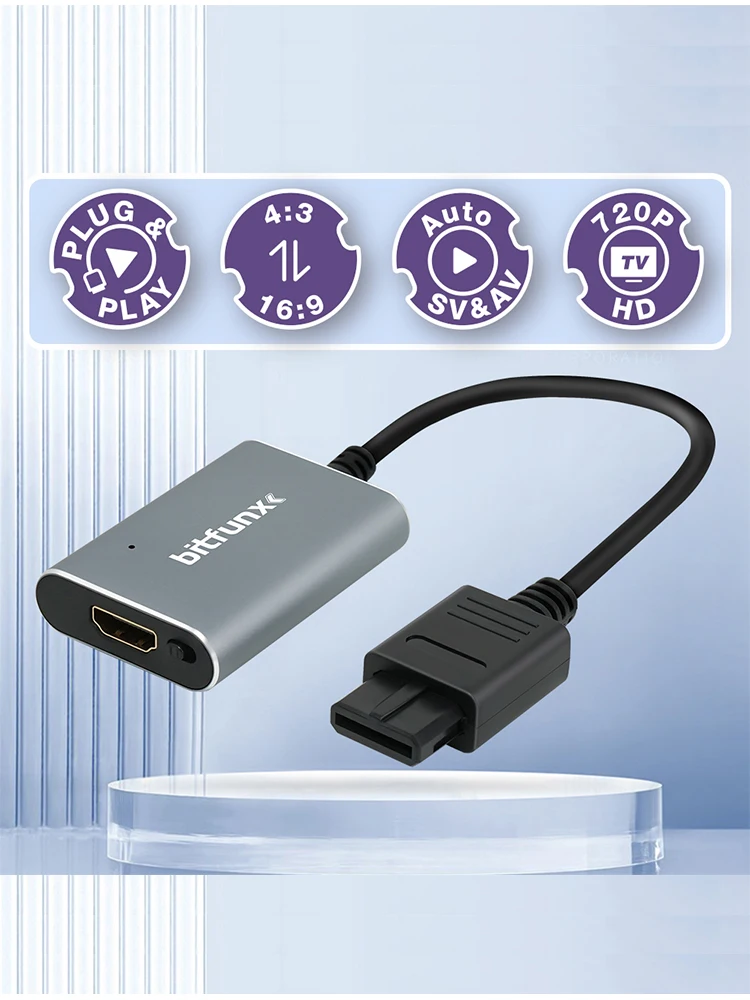 Bitfunx 720P HDMI ™   Adapter S-Video SV/AV HDTV Konverter für NTSC PAL N64 SNES SFC NGC Spielkonsole Aspektverhältnis Schalter