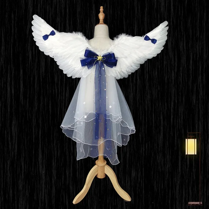 Asas de véu de penas luminosas com luz adulto e criança anjo desempenho adereços loween reunião anual roupa ba decoração