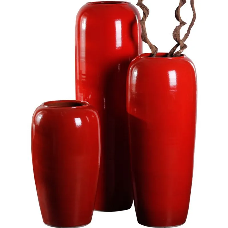 

New Chinese, red, retro, floor-to-ceiling, large, vase, ornament, decoration, handicrafts