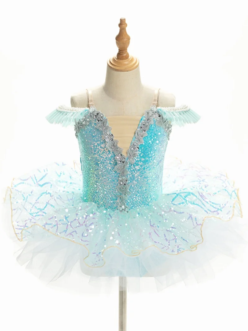 Children Professional Ballet Dress Green Ballet Tutu Kids Costume Ballet princess stage sequins dancing dress