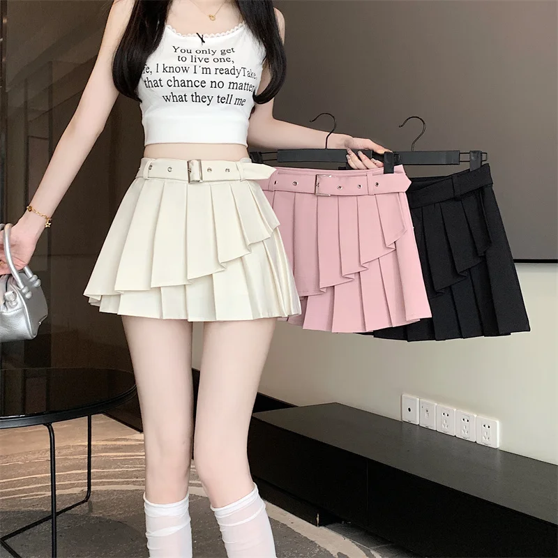 

New Spring/Summer High Waist Slimming Design with 100 Pleats and Spicy Girl A-line Skirt Korean Versatile Short Skirt