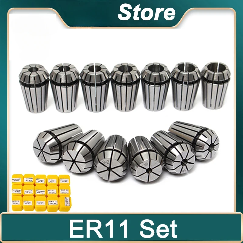 ER11 Collet Chuck Set 7pcs 13pcs 15pcs ER11 1-7mm Spring Collet for CNC Machining Center Engraving Machine Lathe Mill Tool