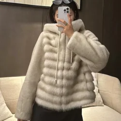 Winter Thickened High-End Fake  Fur Coat with Hood Integrated Leather And Fur Short Size Small Environmentally Friendly