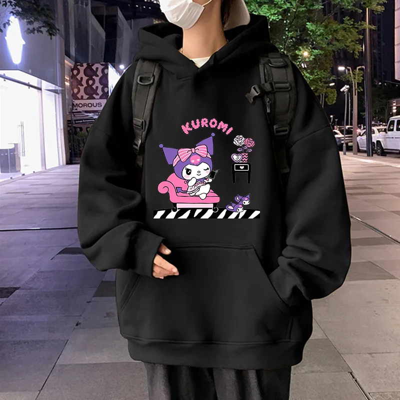 

Kawaii Kuromi casual cute print unisex hoodie spring and autumn Sanrio cartoon casual sports street print hoodie