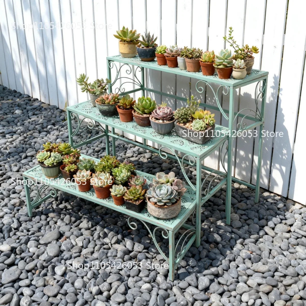 Flower rack, simple balcony, multi-layer ladder flower pot rack, old wrought iron flower rack, indoor succulent pot rack.
