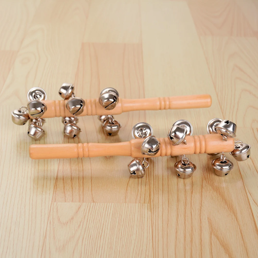 4 個木製ハンドベルベビーハンドベル音楽ガラガラ Bayby おもちゃ竹揺れ鐘