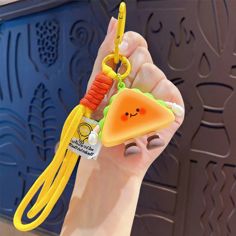 Cartoon Bread Cookie Burger Pendant Keychain Kids Friends Charm Backpack Hanging Key Chain Creativity Food Series Keyring Gift view 6