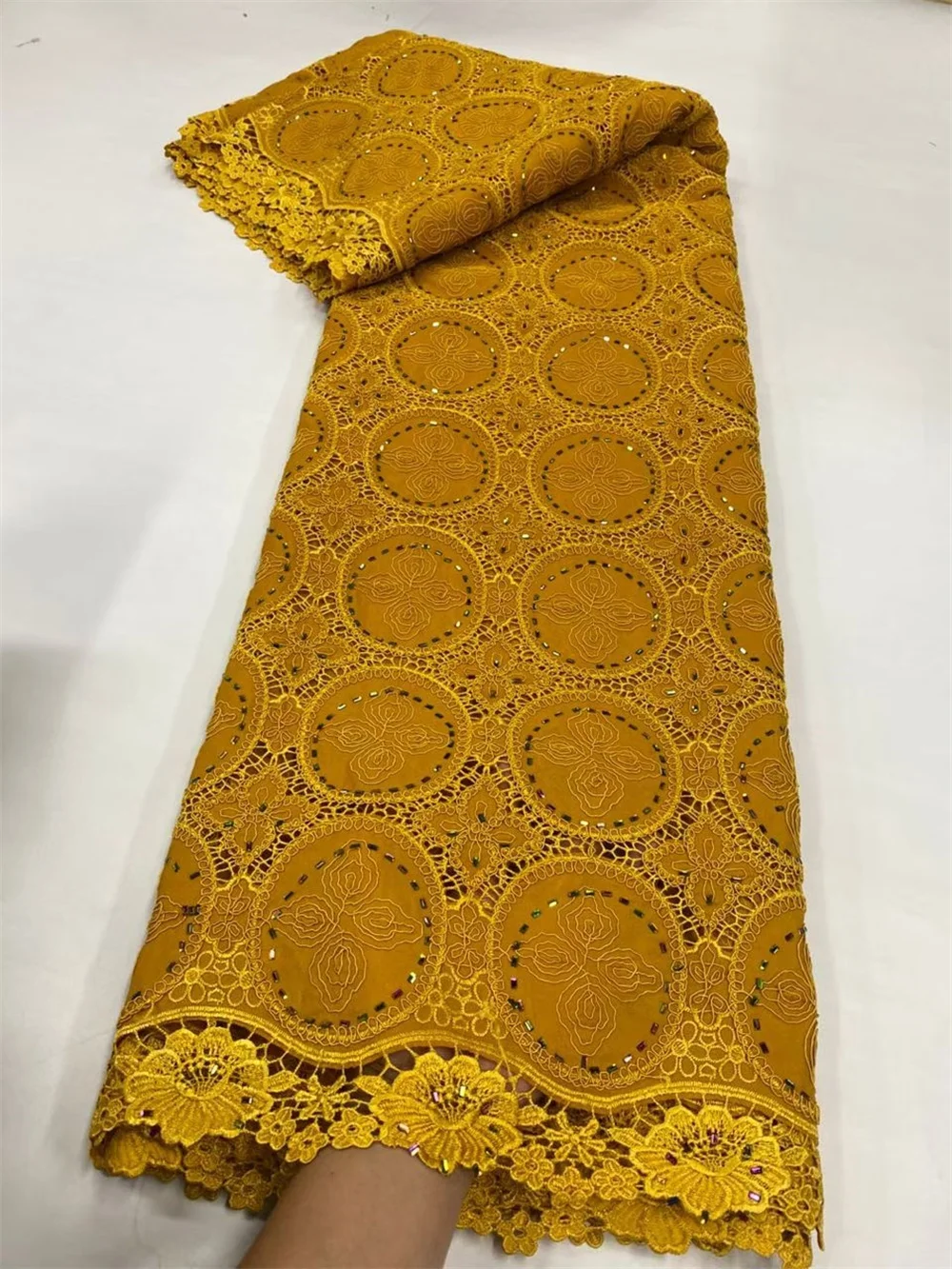 

High-Quality Africa Nigerian Sequins Cotton Embroidery Lace Fabric Tulle 5 Yards for Wedding Party Dress Chiffon jl513 2025