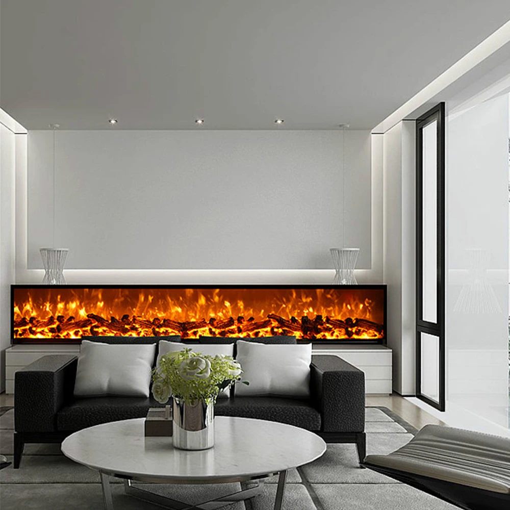 LED Analog Flame Electric Fireplace Heater Adjustable Recessed Wall Mount Built-In Installation