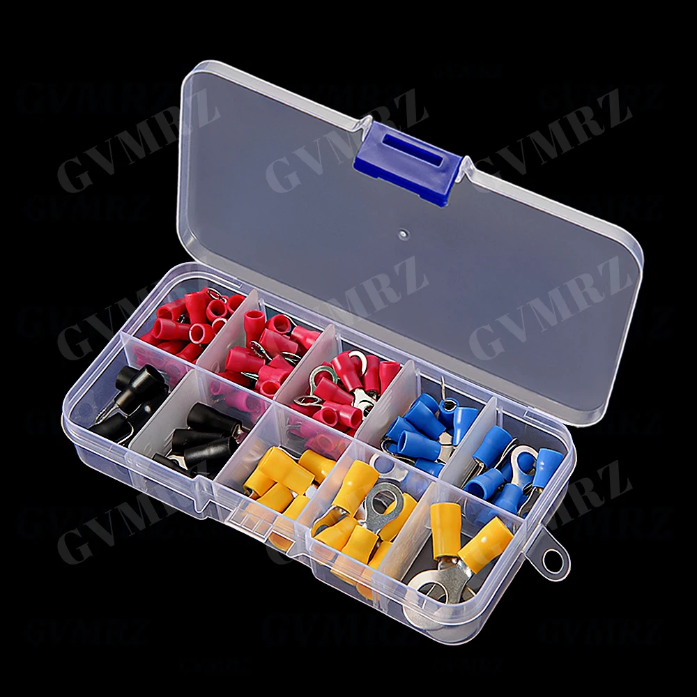 102PCS Insulated Electrical Wire Cable Connectors Ring Lugs Crimping Terminals Kit, RV1.25 RV2 RV3.5 RV5.5,Red Yellow Black Blue