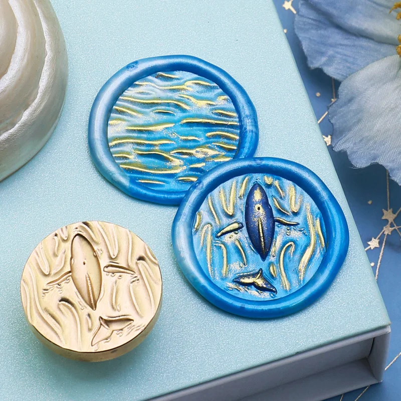 Water Flower Relief Series Wax Seal Stamp Wave Whale Conch Surf Beach Journal Envelope Seal Brass Stamp Head