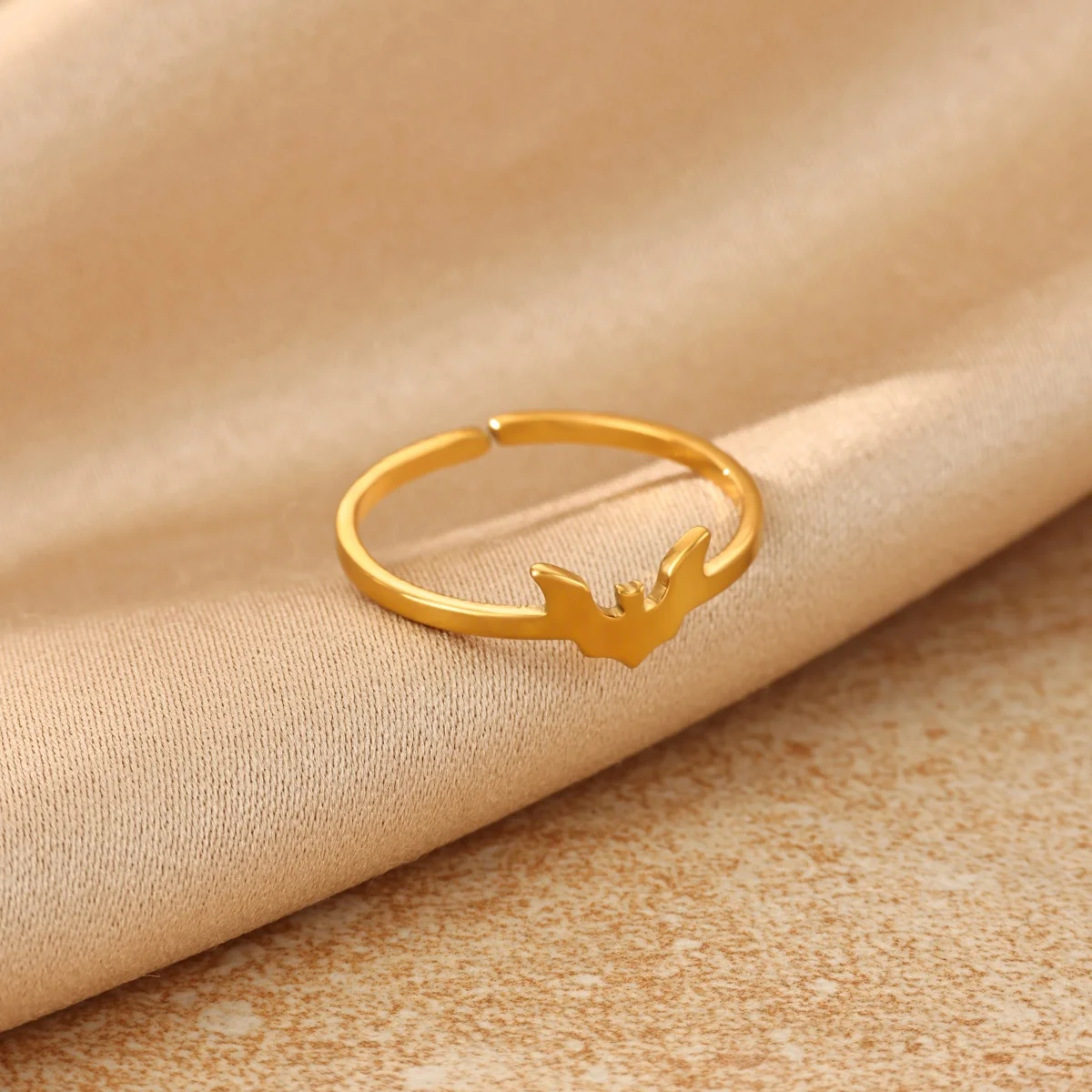 Stainless Steel Bat Rings For Women Open Adjustable Gold Color Thin Ring Halloween Animal Jewelry Minimalist Gift Bague