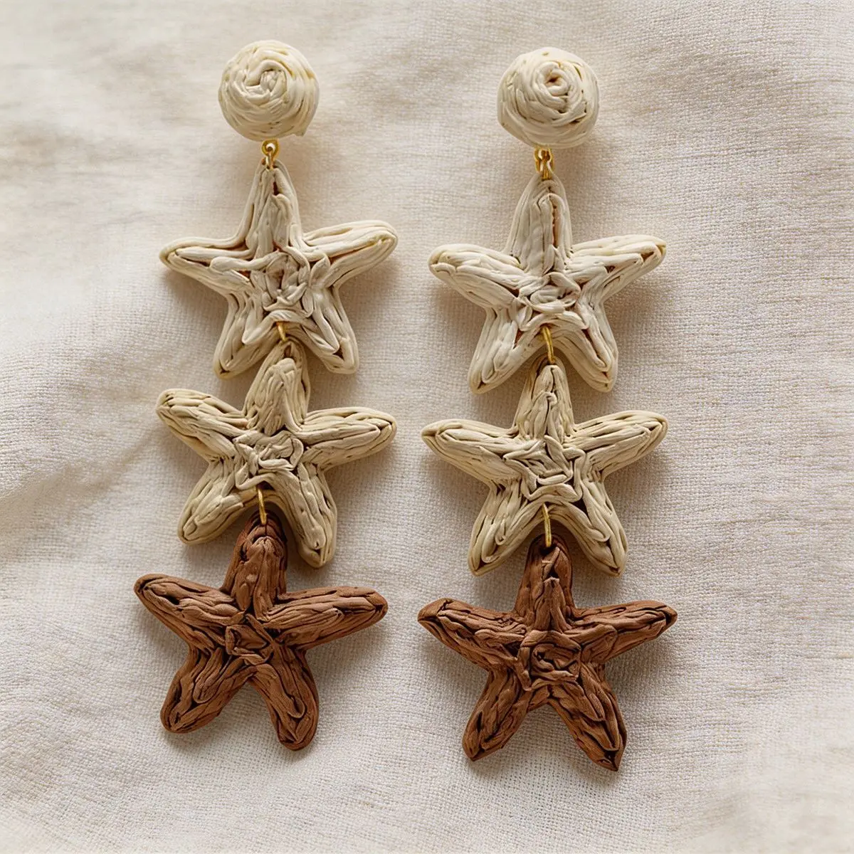 Lafite grass star stud earrings seaside vacation wind fringed earrings light luxury high-end earrings women