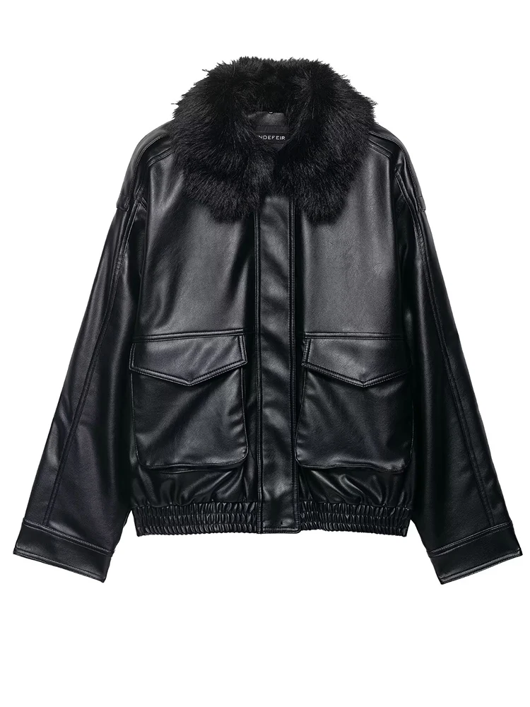 

Women Leather Jacket 2025 Autumn Winter Fashion Fur Collar Short Coats Long Sleeve Zipper Jackets Women High Street Leisure Coat