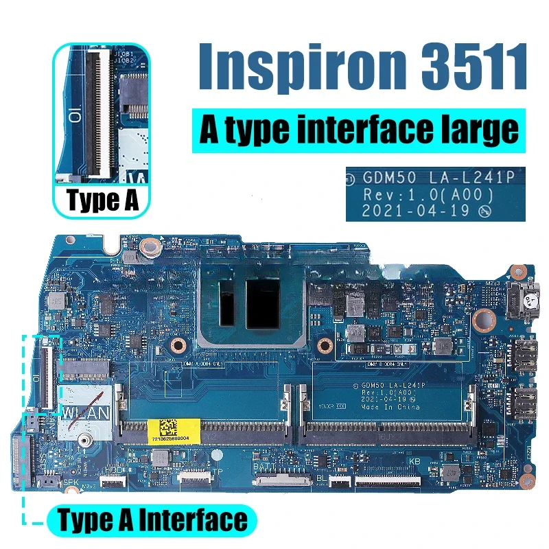 For Inspiron 3511 Laptop Motherboard LA-L241P 05PD08 0042CN 0818KM 06F315 i3 i5 i7 11th Gen Notebook Mainboard Full Tested