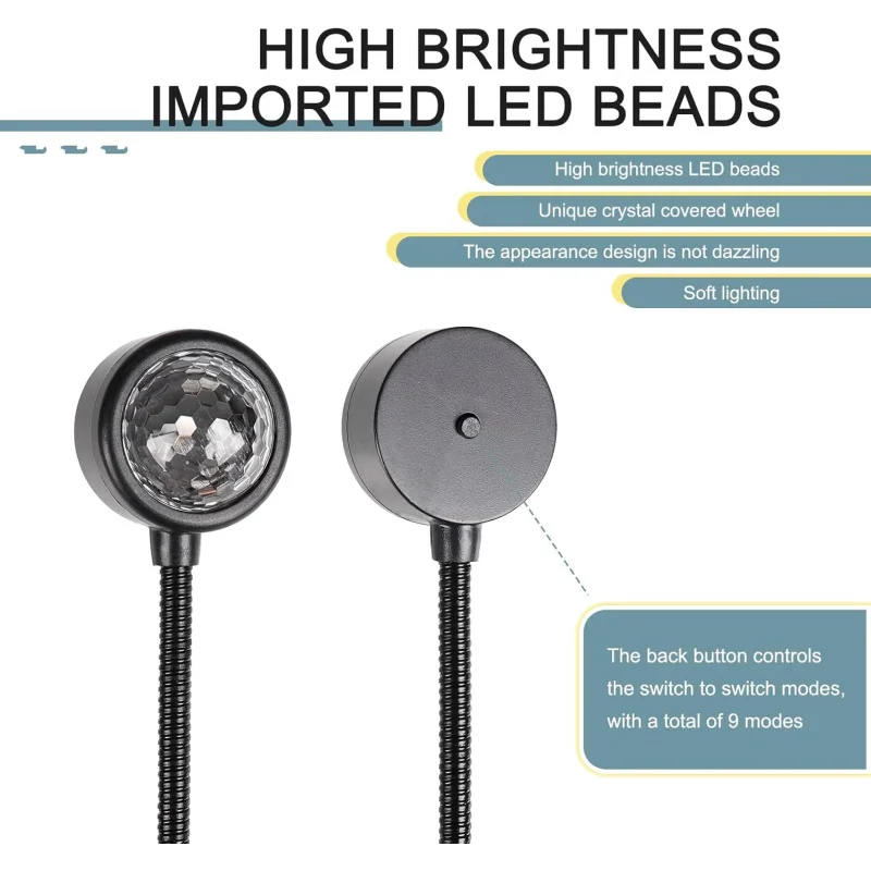 2 PCS Car USB Starlight, Round Sound Control Plug & Play Ambient Light, 9 Modes RGB Romantic Starlight Decorative Lights