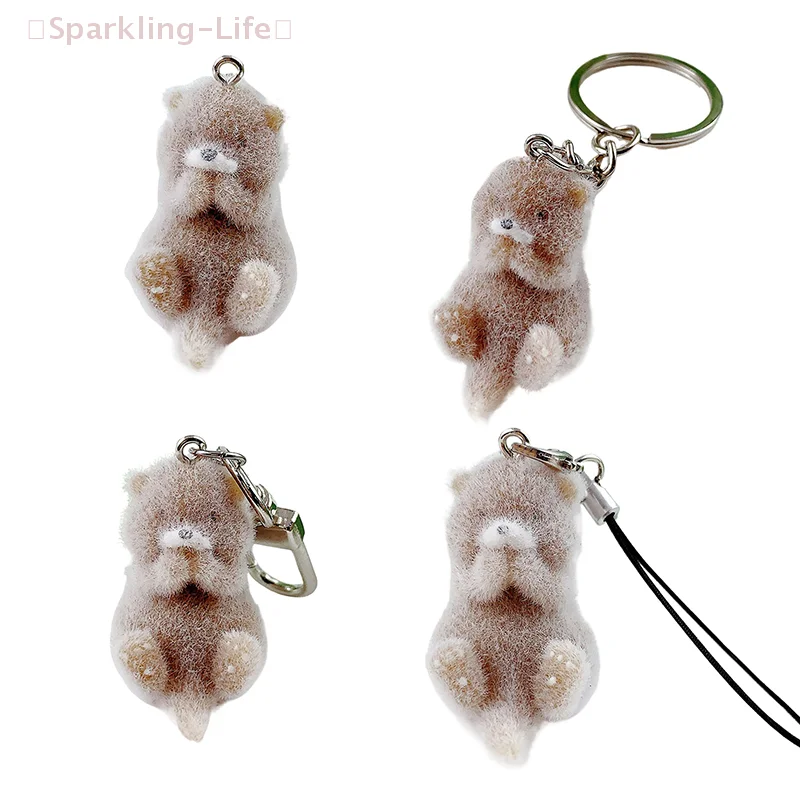 Irresistible 3D Flocked Otter Pendant: A Delightful Cartoon Keychain &Bag Pendant for Charming Hanging Decor DIY Key Accessories