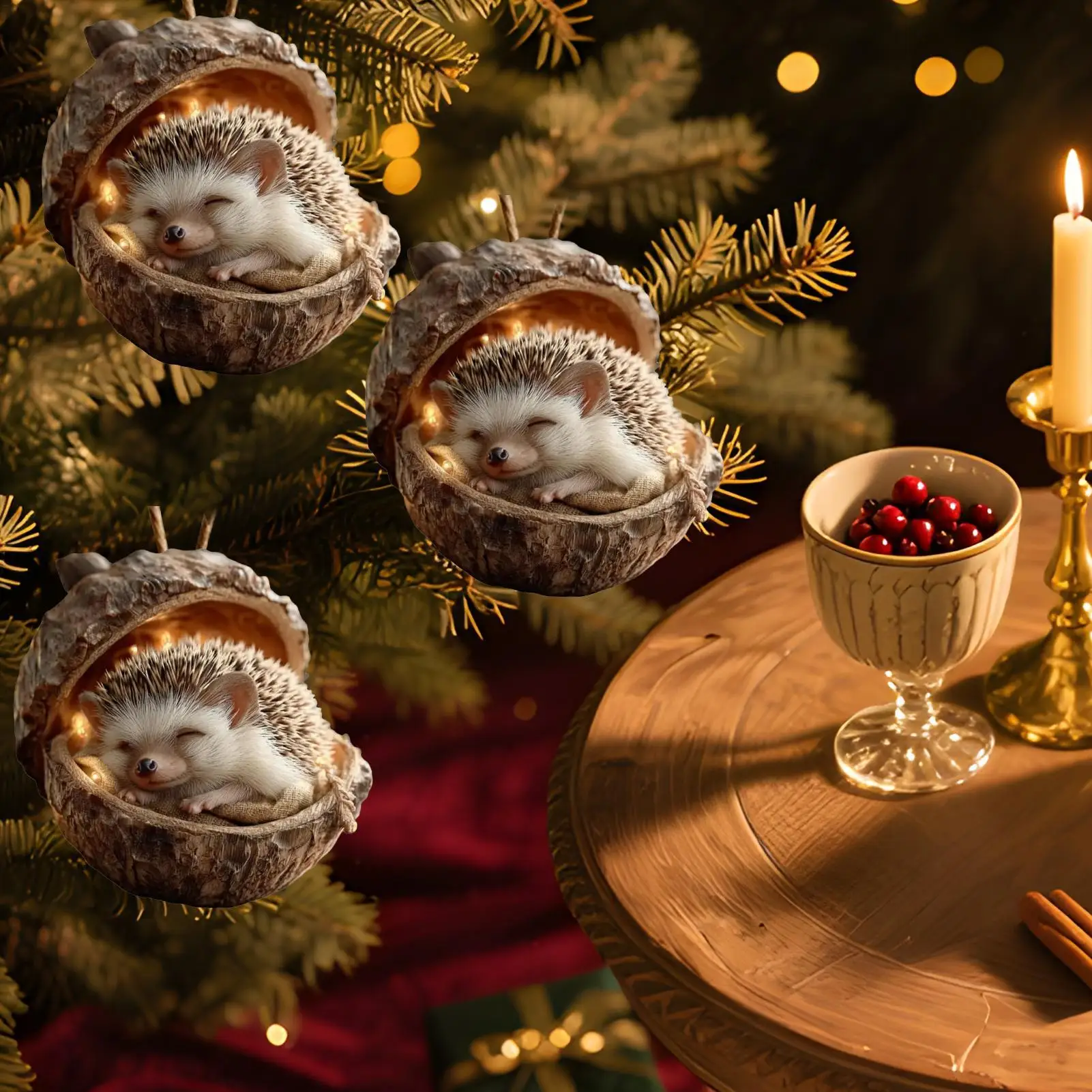 حيوان لطيف في الجوزة عيد الميلاد قلادة الحلي الاكريليك الثعلب والقنفذ والأرنب تصميم احتفالي ديكور معلق لشجرة عيد الميلاد والمنزل #1